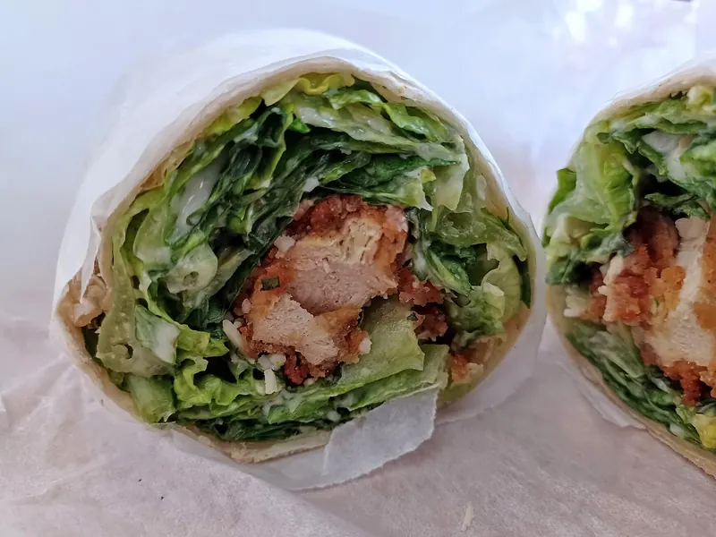 Chicken Caesar wrap cut in half