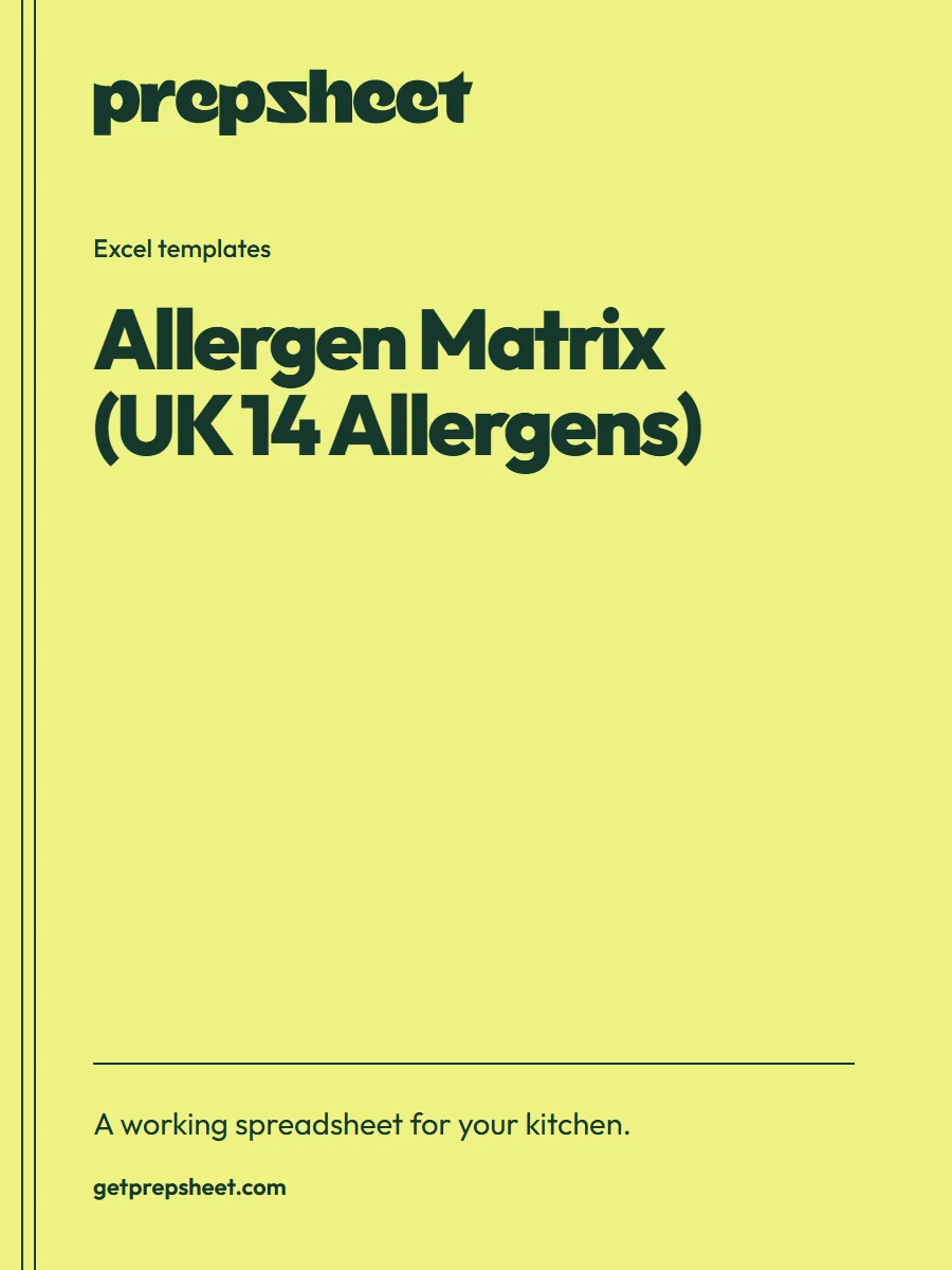 Allergen Matrix (UK 14 Allergens) — ChefSums Excel template